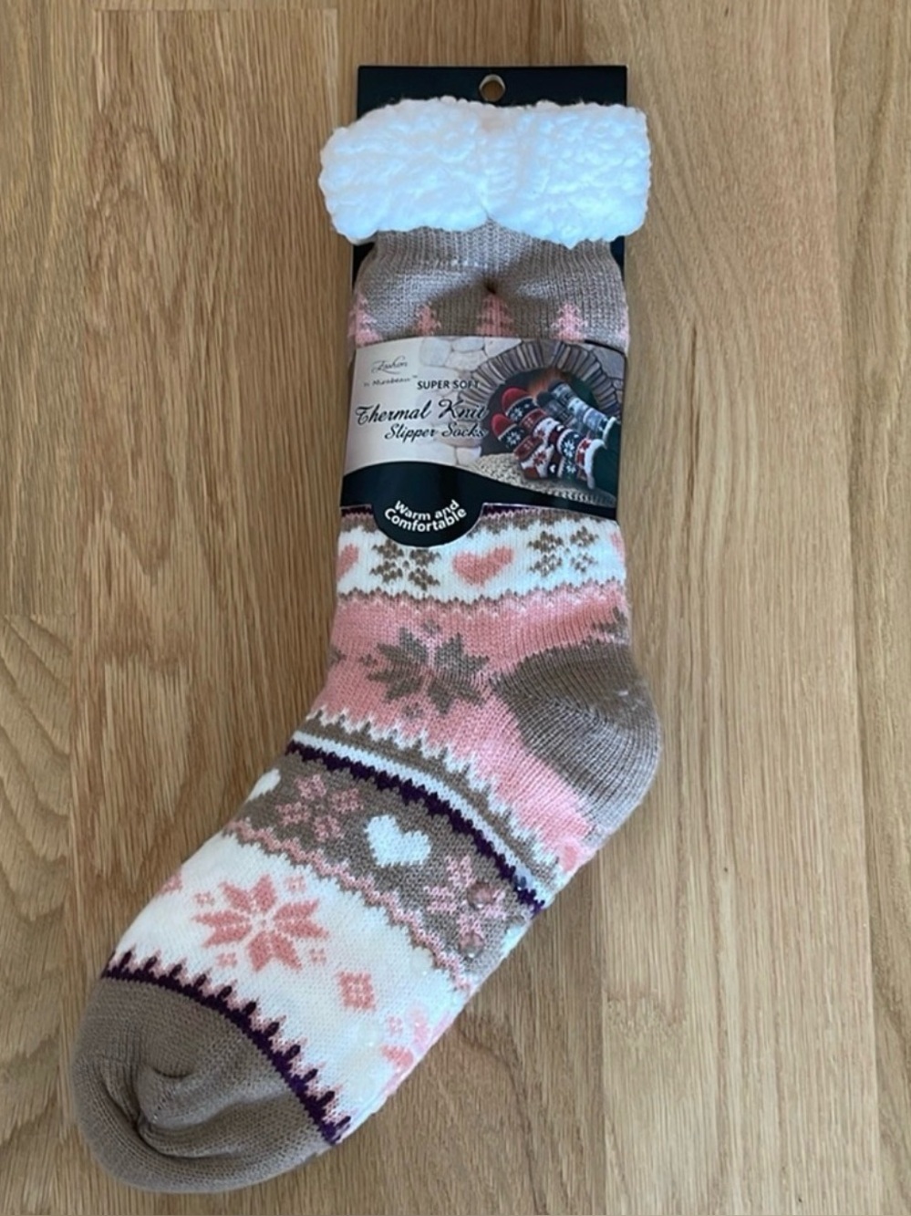 NWT Thermal Knit Slipper Socks One Size Fair Isle Winter Fleece Mirabeau